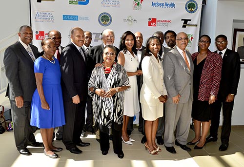 MIAMI GARDENS, FL - MAY 12: Margaret Porter-Hall,President, Florida Memorial University National Alumni Association, Dr. Gershwin T. Blyden, Trustee Ricardo Forges, Min. Horace C. Hord,Jr., Dr. George Davis, Trustee John Ruffin, Former Miami-Dade County Commissioner Betty T. Ferguson, Dr. Roslyn Clark Artis-President of Florida Memorial University, Trustee Walter Weatherington, Trustee JoLinda Herring, Chairman Charles W. George, Trustee Marc Henderson and Duran Saunders-FMU SGA President attends the Opening of  Florida Memorial University's  Multi-Purpose Arena and Wellness Education Center and the Launch of their Health Matters Movement at Florida Memorial University on Thursday May 12, 2016 in Miami Gardens, Florida.  ( Photo by Johnny Louis / jlnphotography.com )