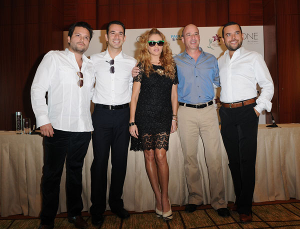 Bal Harbour resort owner Juan Avevalo, IndyCar racing driver Helio Castroneves, Paulina Rubio, Keith Pesnich and Bal Harbour owner Jorge Arevalo.| photo by: Johnny Louis/ jlnphotography.com 