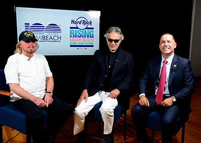 Barry Gibb, Andrea Bocelli and Miami Beach Mayor Philip Levine | Photo by Johnny Louis / jlnphotography.com )