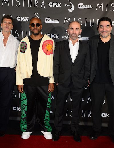 MIAMI, FLORIDA - APRIL 23: (L-R) Actor Christian Meier, Cesar "Pudy" Ballumbrosio, Director Ricardo de Montreuil and Producer Ivan Orlic attend the premiere of "Mistura" at CMX Brickell City Centre on April 23, 2026 in Miami, Florida. ( Photo by Johnny Louis / jlnphotography.com )