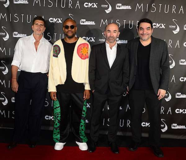 MIAMI, FLORIDA - APRIL 23: (L-R) Actor Christian Meier, Cesar "Pudy" Ballumbrosio, Director Ricardo de Montreuil and Producer Ivan Orlic attend the premiere of "Mistura" at CMX Brickell City Centre on April 23, 2026 in Miami, Florida. ( Photo by Johnny Louis / jlnphotography.com )